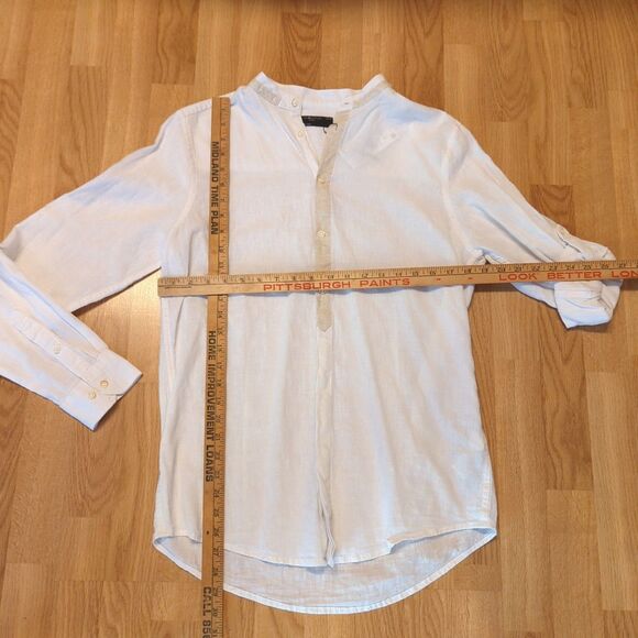 Piazza Italia Button Up Shirt Linen Mens Medium White Linen Blend Long Sleeve - Picture 2 of 8